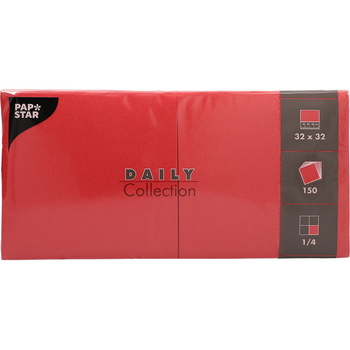 PS SERVIETTEN DAILY 32X32 CM 1/4 Falz ROT  150 Stk./Pkg.