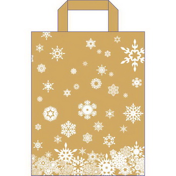 Papiertragetasche Schneeflocken braun 22+10x28 cm