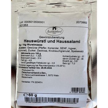 Hauswürstel und Haussalmi ohne Salpeter 60 g