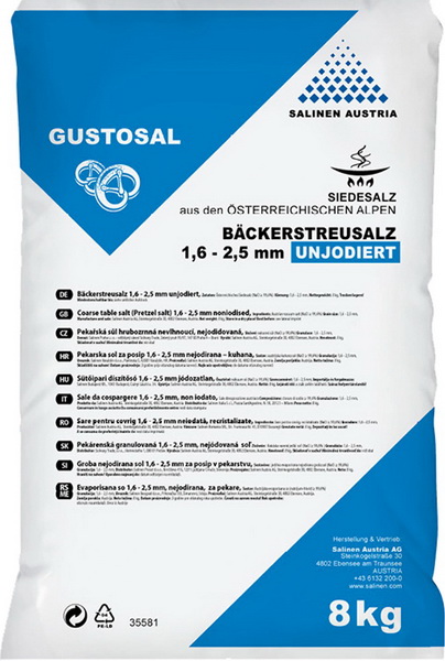 GUSTOSAL BÄCKER SALZ 8kg Sack 1,6-2,5 mm Körnung - unjodiert